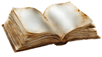 Aged Open Book with Yellowed Pages on Transparent Background, PNG