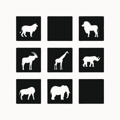 Obraz premium African Wildlife Icons Lion, Giraffe, Elephant, and More