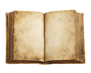 Fototapeta premium Aged Open Book with Yellowed Pages and Brown Cover on Transparent Background, PNG