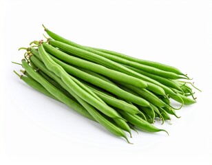 Fresh green beans pile isolated on white background healthy food diet