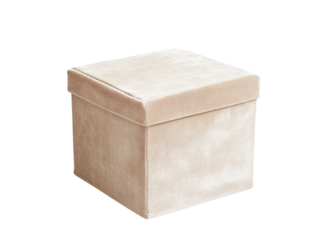 Beige corduroy storage ottoman, square shape, soft texture, home decor, isolated on transparent background, modern style, comfortable seating, versatile use, elegant design,