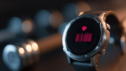 close-up of smartwatch showing heart rate during workout
