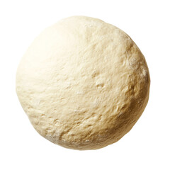 Overhead view of a round ball of unbaked pizza dough, isolated on transparent background, ready for preparation, showing its pale beige color