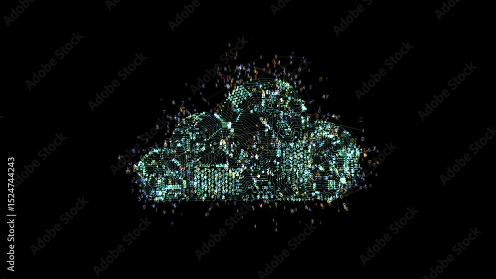 Poster cloud computing technology with circuit cloud and digital connection 4k footage