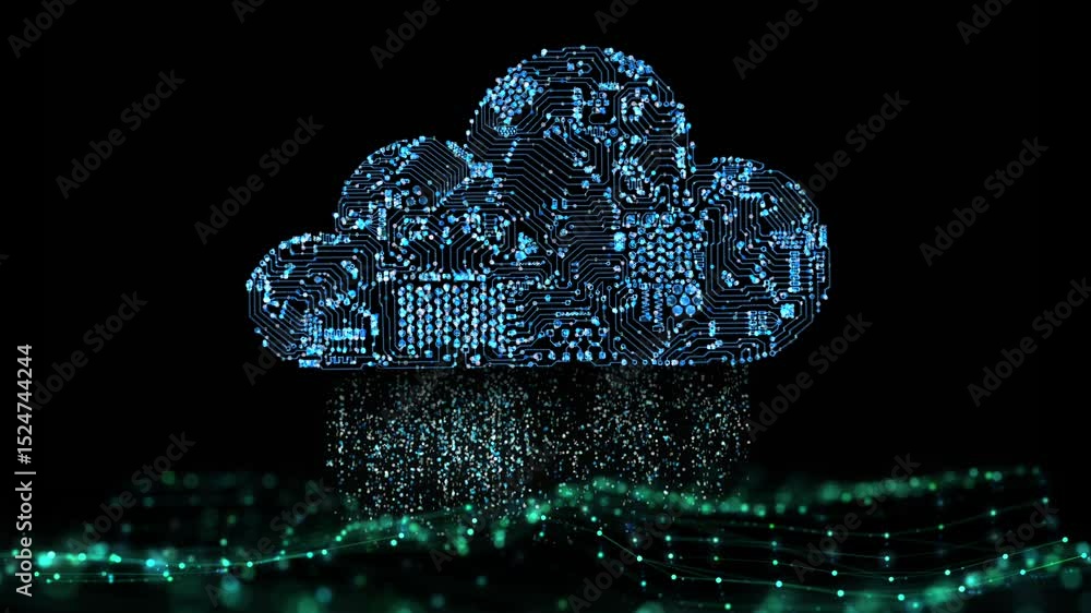 Poster cloud computing technology with circuit cloud and digital connection 4k footage