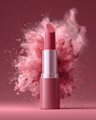 Stunning lipstick with vibrant color and soft texture against a pink backdrop showcasing beauty and elegance