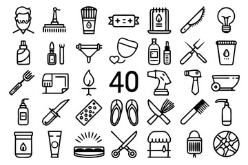 Obraz premium Collection of line icons depicting shaving beard grooming barbering and hair styling tools isolated on transparent background