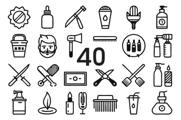 Obraz premium Collection of line icons depicting shaving beard grooming barbering and hair styling isolated on transparent background