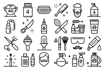 Obraz premium A collection of line icons depicting shaving beards barbering and hair styling isolated on transparent background