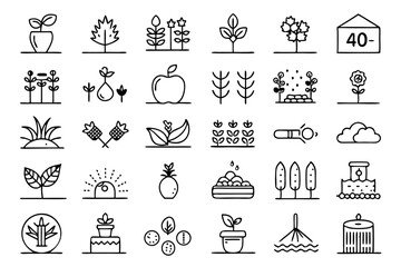 Collection of line icons depicting soil ground compost and land related concepts isolated on transparent background