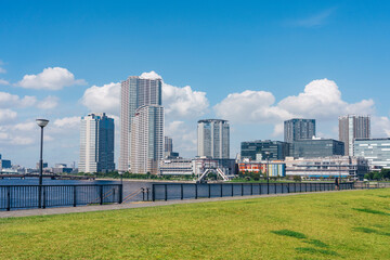 Obraz premium 晴れた日の東京・豊洲ぐるり公園
