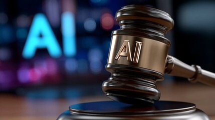 Powerful judge's gavel with ai text symbolizing regulation in a digital world
