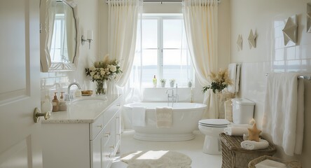Bright Bathroom with Bathtub, Sink and Toilet
