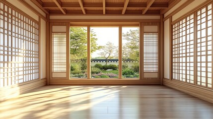 Fototapeta premium Serene interior showcasing traditional design.