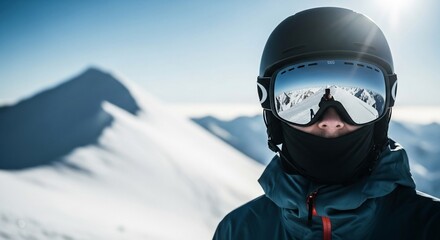 Snow Goggles Reflecting Majestic Mountain Peaks