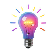 Vibrant glowing light bulb symbolizing innovation, creativity, and brainstorming, ideal for presentations, design, and tech visuals. isolated on white or transparent background. PNG