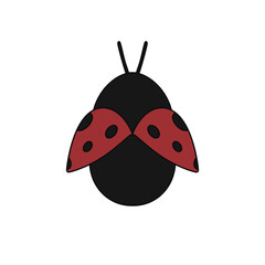 A red and black ladybug with black spots on its head and wings