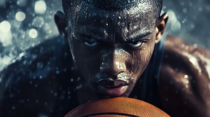 Intense Closeup of a Sweaty Basketball Player