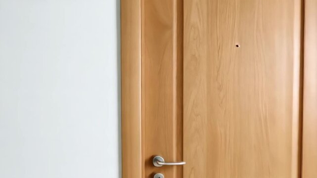 Closed interior wooden door on white wall showcasing home design and architecture features.
