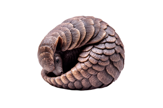 Pangolin curled up ball endangered animal wildlife scales nature conservation on transparent background