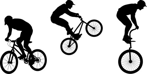 Naklejka premium Bmx bike silhouette freestyle rider doing tricks and stunts extreme sport vector illustration isolated 100 editable stock vector illustration