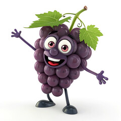 Cheerful Grapes Cartoon Character with Happy Expression and Cartoonish Face Style