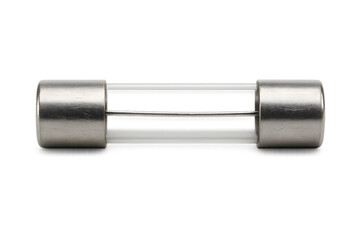 Close-Up of a Glass Cartridge Fuse for Electrical Circuit Protection with silver finish