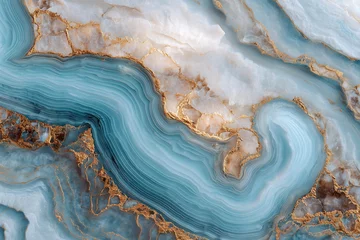 Plexiglas schilderij Kristal A blue and gold stone with a wavy pattern. The stone is surrounded by a white background, which highlights the blue and gold colors of the stone. Scene is one of luxury and elegance  © lashkhidzetim