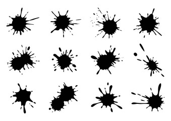Black ink splatter collection isolated on white background