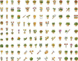 Obraz premium Gardening and flower editable stroke outline icons set