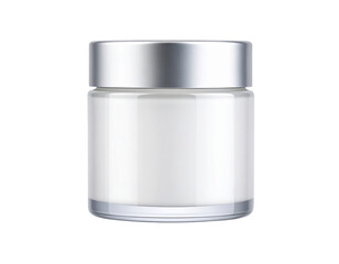 Elegant Glass Skincare Jar with Matte Silver Cap, Transparent Background PNG
