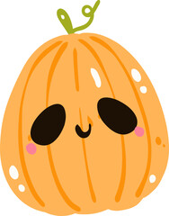 Cute Kawaii Pumpkin Illustration, Smiling Halloween Vegetable Clipart


