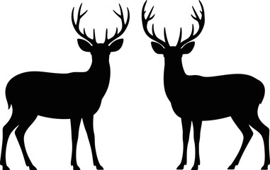 Two deer silhouettes standing side by side against a white background