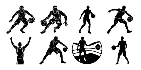 Basketball player vector silhouettes on a white background