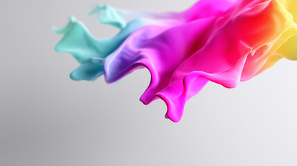Naklejka premium Vibrant 3D ribbons in Pride flag colors twisting on a minimal white background. Fluidity and diversity represented in modern, dynamic form.