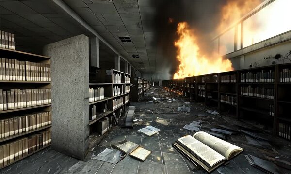 Library destroyed by fire and smoke