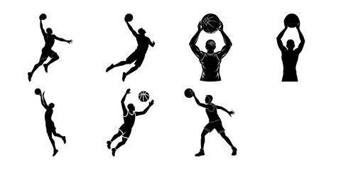 Basketball player vector silhouettes on white background