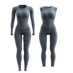 Women's Athletic Base Layer Set Long Sleeve Top and Sleeveless Jumpsuit Mockup