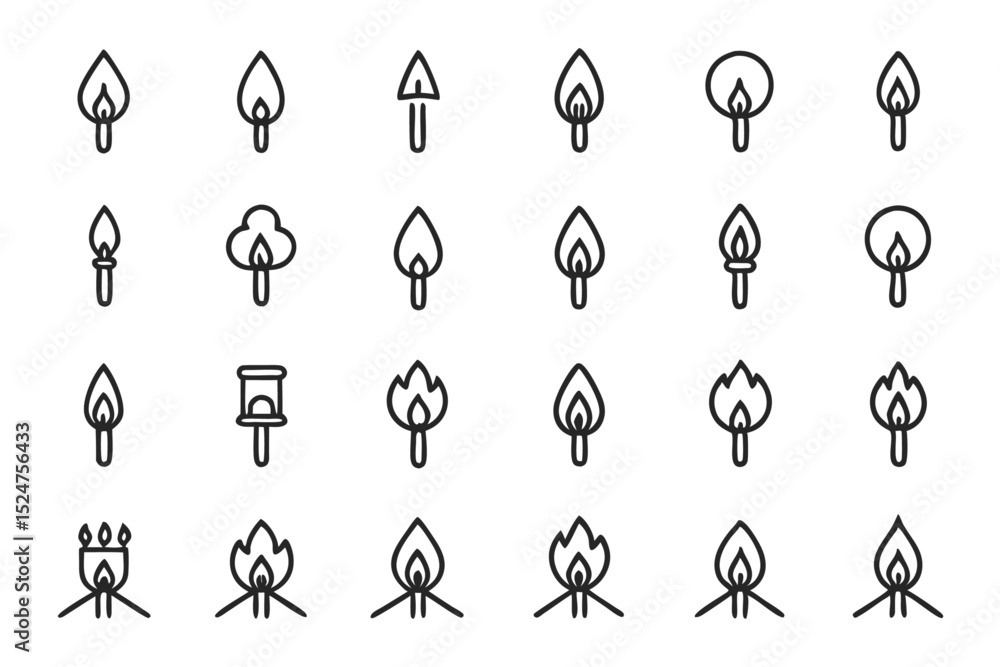 Poster editable stroke outline icon of a lit match isolated on transparent background