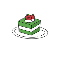 A green cake with strawberries on top