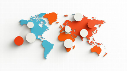 Colorful world map with circular markers highlighting regions, illustrating global data distribution