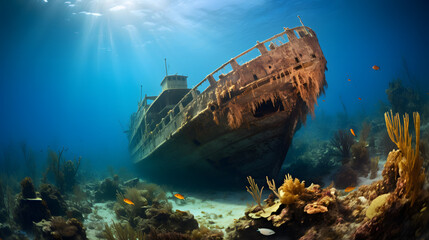 Sunken Ship in Ocean
