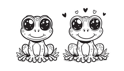 vector illustration of cartoon frog black and white drawing For children to learn to color according to the picture.