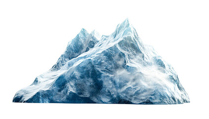 Icy blue glacial peak, isolated on transparent background, realistic 3D render of a frozen mountain range, winter landscape element, cold climate, for