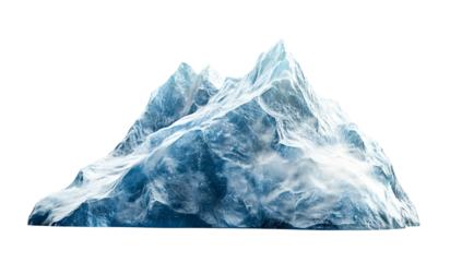 Icy blue glacial peak, isolated on transparent background, realistic 3D render of a frozen mountain range, winter landscape element, cold climate, for