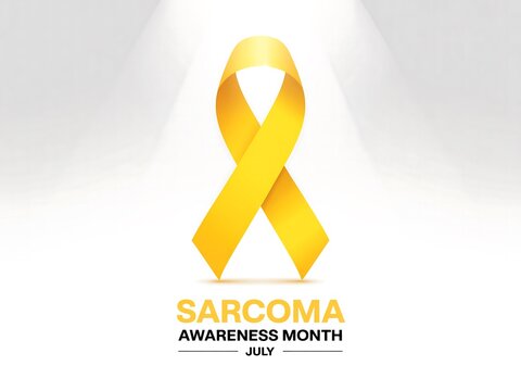 Sarcoma Awareness Month in July with Yellow Ribbon Symbol on White Background