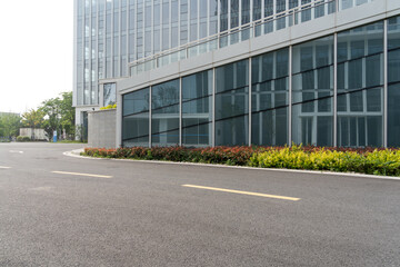 emtpty street with modern office building