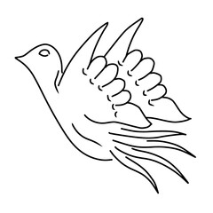 Doodle simple flying bird outline vector. Hand drawn vector illustration of cartoon animal. Good for coloring book and other kids design