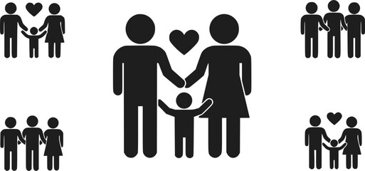 Family Pictograms with One Parent, Two Parents, and Same Sex Parents