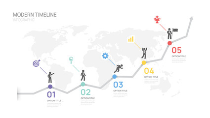 timeline Infographics arrow line symbol for world business 5 steps to success template.